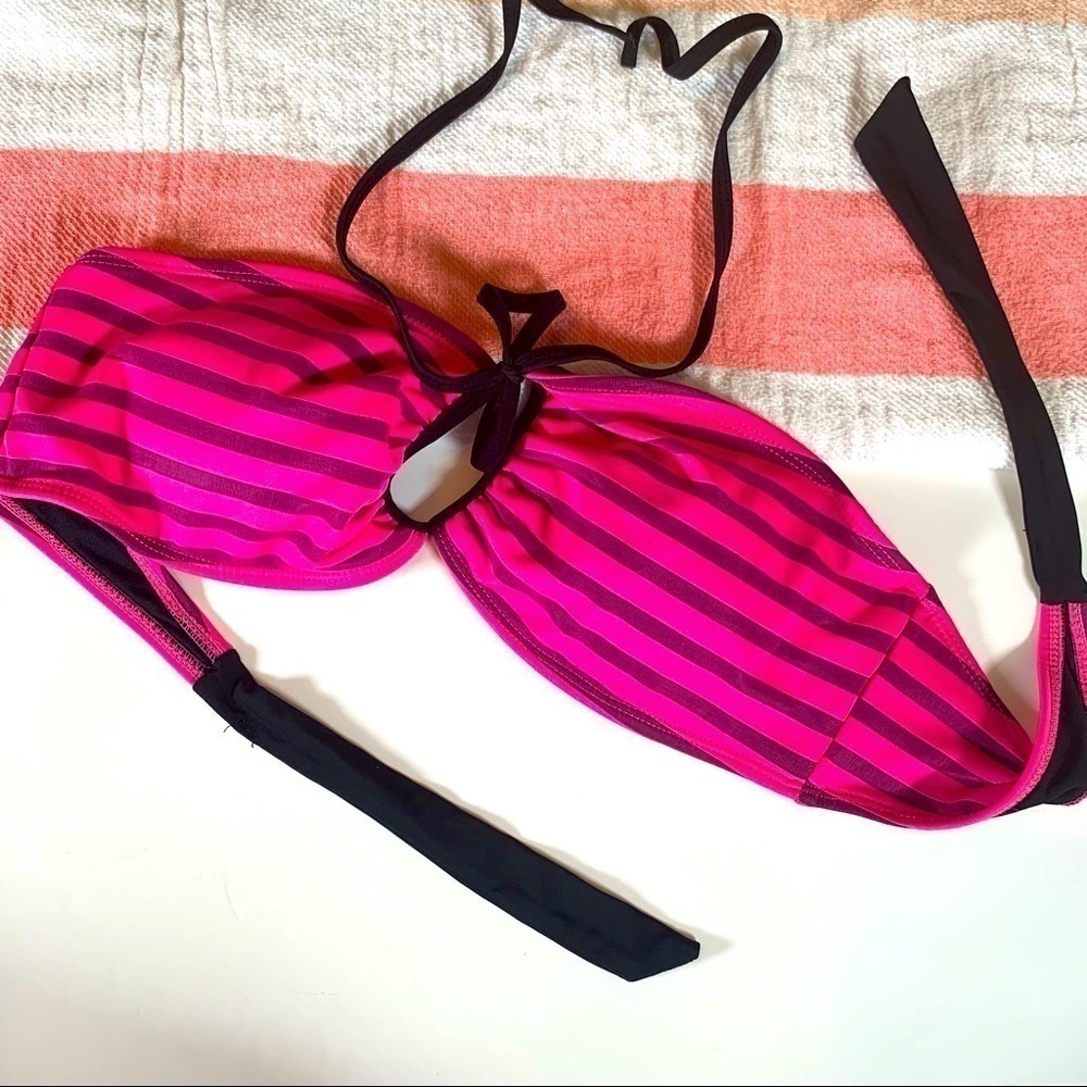 Mystic Bay bandeau swimsuit top pink purple stripes size xl